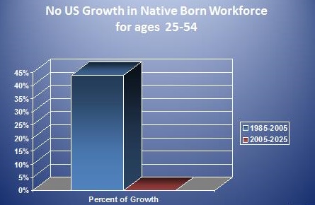 US growth in native born workforce