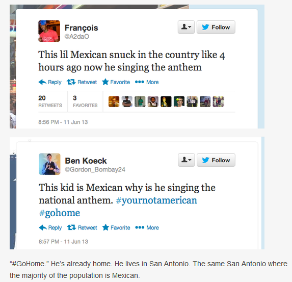 Twitter responses to mexican american singing national anthem