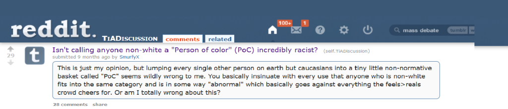 reddit discussion person of color